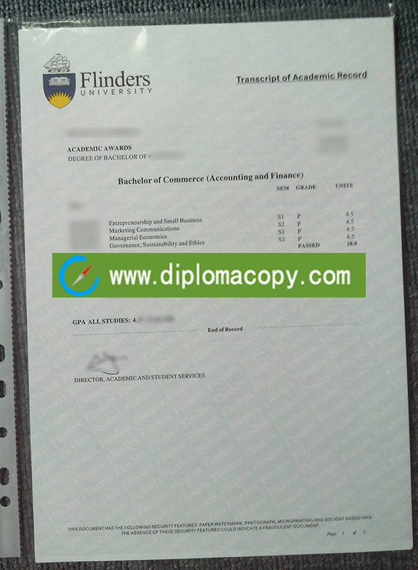 Flinders University copy transcript