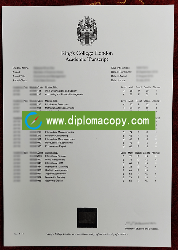 Buy fake KCL transcript