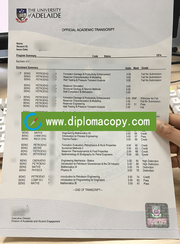 Buy fake University of Adelaide transcript