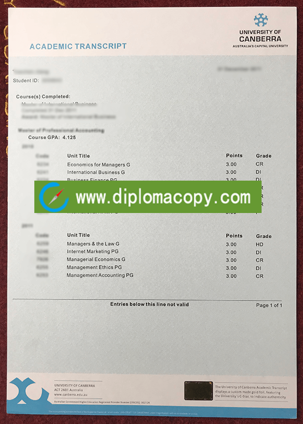 supply University of Canberra fake transcript