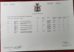 University of Hertfordshire transcript sample