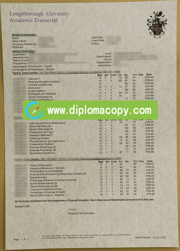 Buy fake Loughborough University transcript