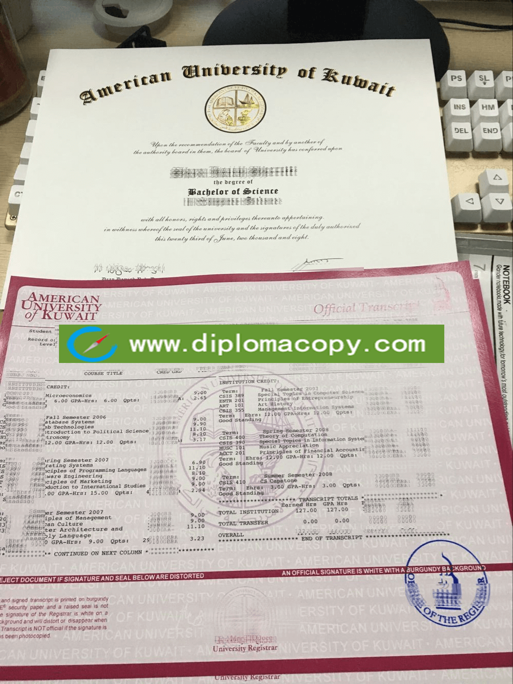 American University of Kuwait diploma transcript