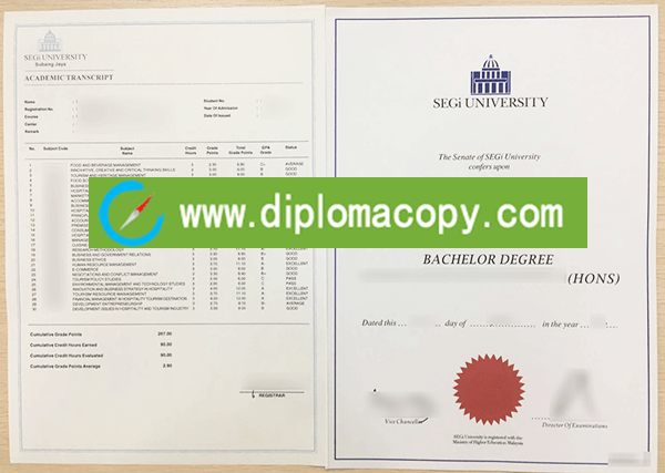 Buy fake SEGi University diploma and transcript