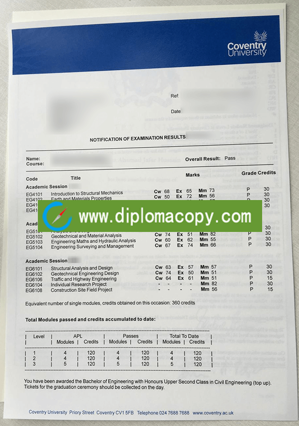 Buy fake Coventry University transcript