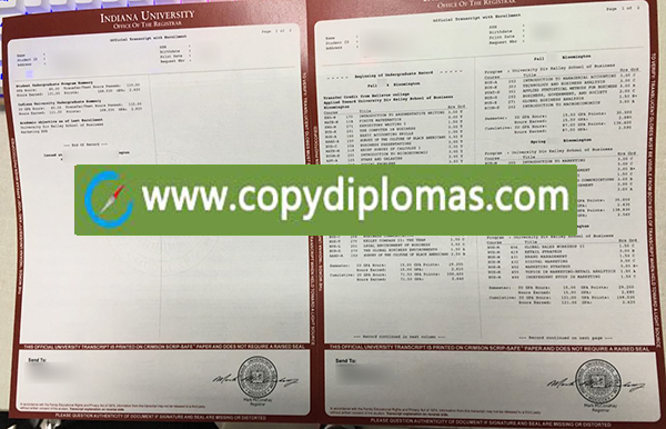 Indiana University transcript certificate