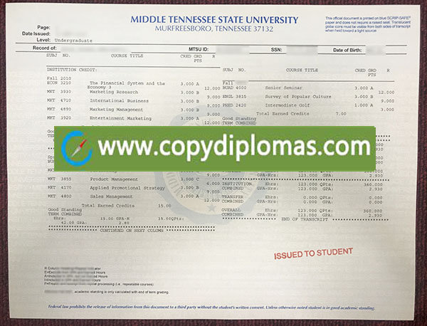 Middle Tennessee State University transcript