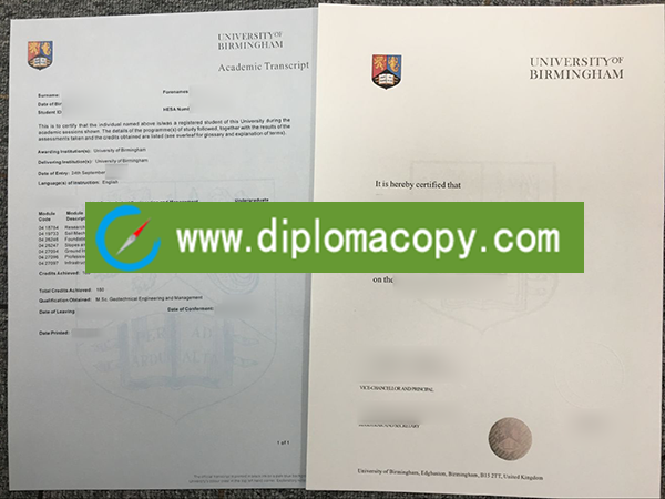 Buy University of Birmingham fake diploma /transcript