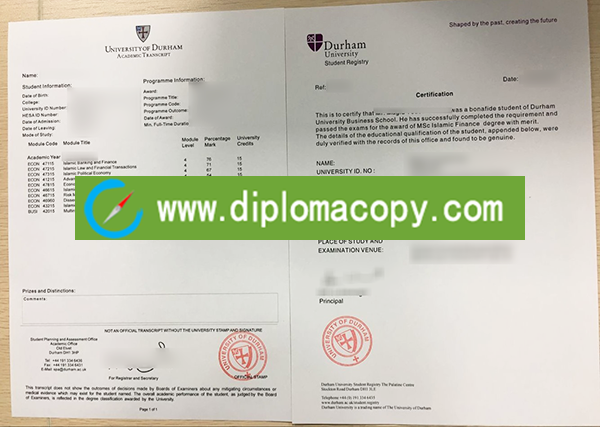 University of Durham transcript