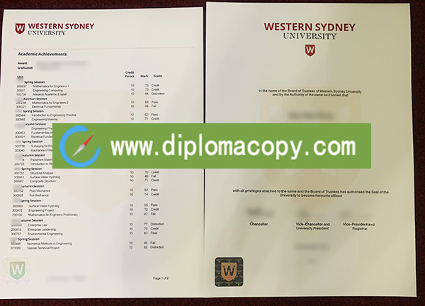 Western Sydney University degree, Western Sydney University official transcript