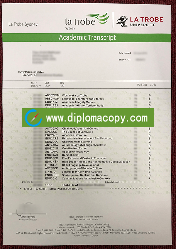 La Trobe University transcript 