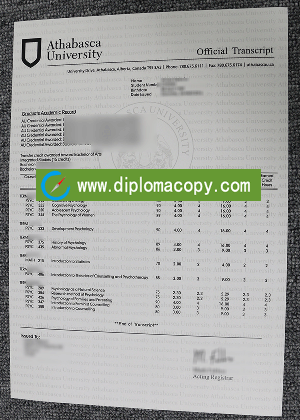 Athabasca University transcript, buy fake transcript