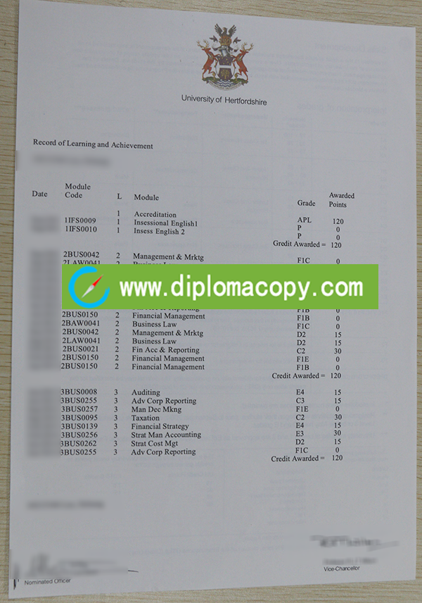 University of Hertfordshire transcript, buy UOH fake transcript