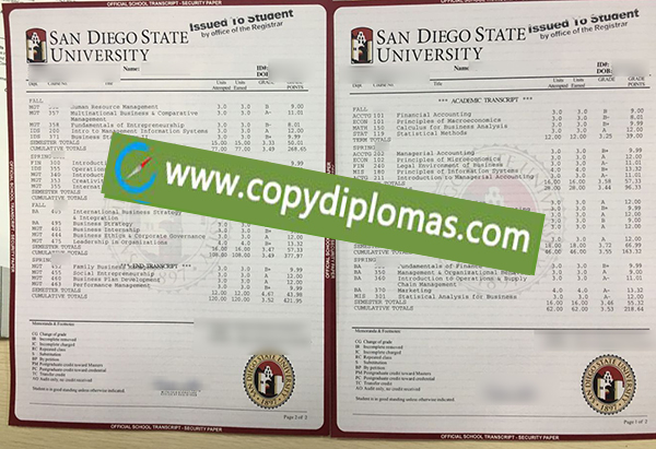 SDSU transcript