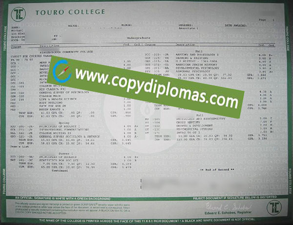 Touro College transcript