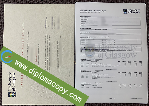 University of Glasgow diploma transcript