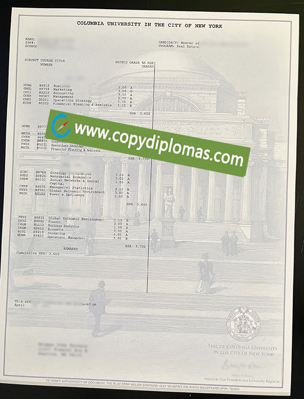 Columbia University transcript