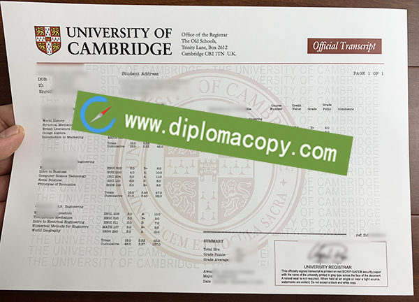 University of Cambridge transcript, fake University of Cambridge transcript