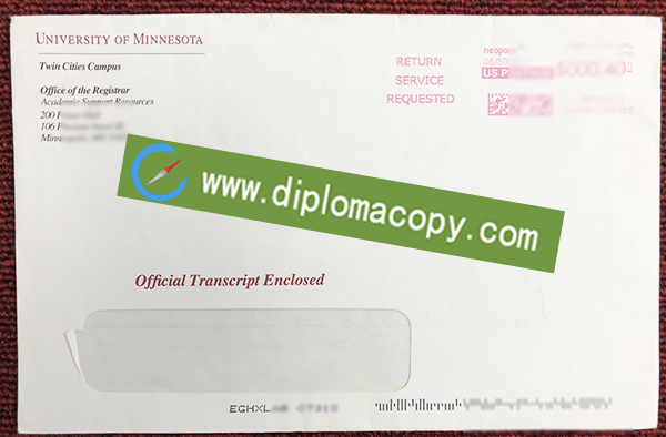 University of Minnesota fake transcript, University of Minnesota transcript envelope