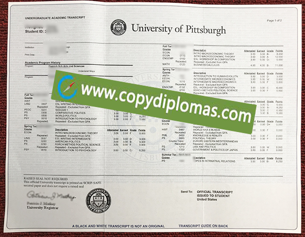 University of Pittsburgh transcript