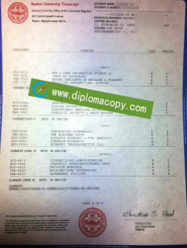 Boston University transcript, fake Boston University degree