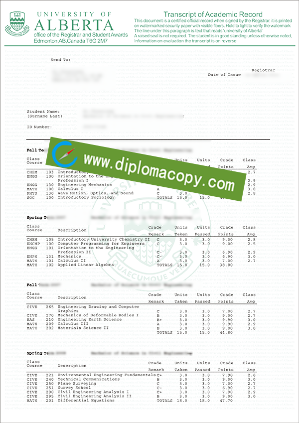 University of Alberta transcript, fake University of Alberta degree