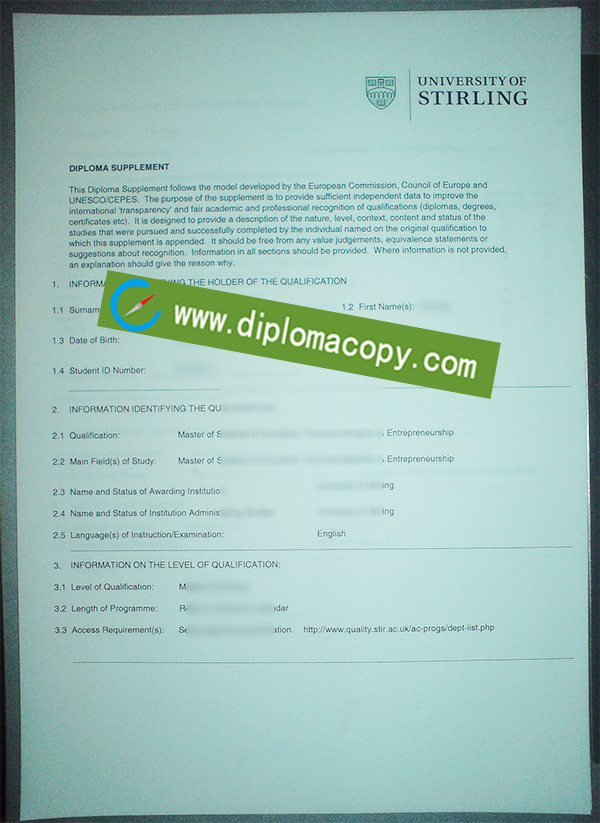 University of Stirling certificate, University of Stirling fake transcript