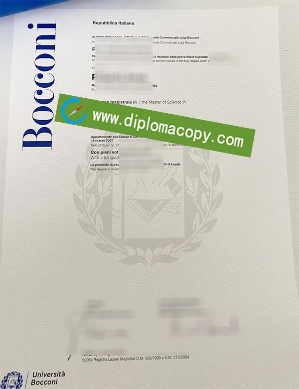 Università Bocconi diploma, Università Bocconi degree