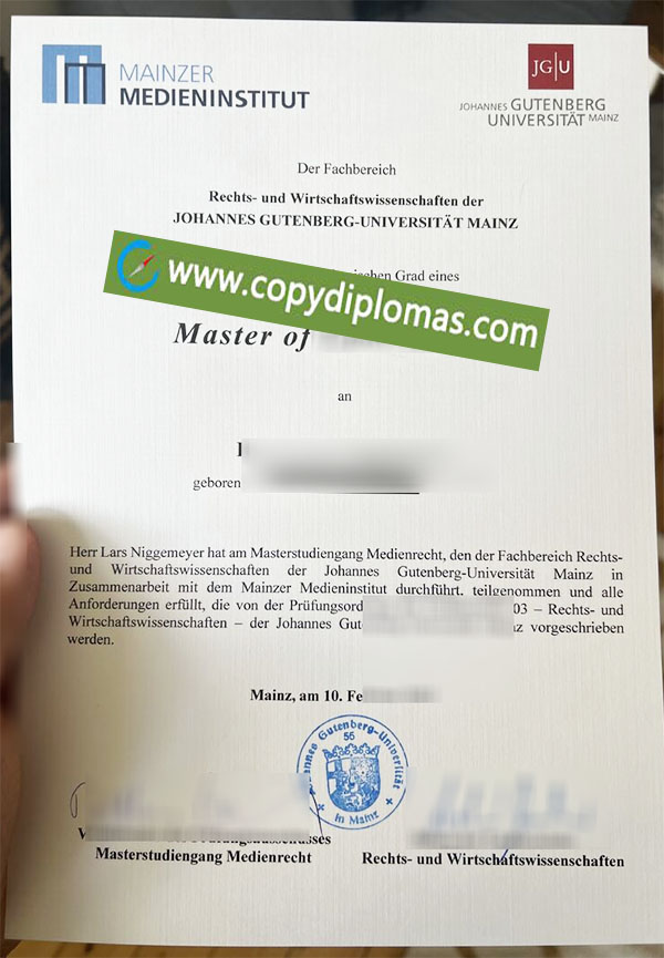 Johannes Gutenberg University Mainz degree, University of Mainz diploma