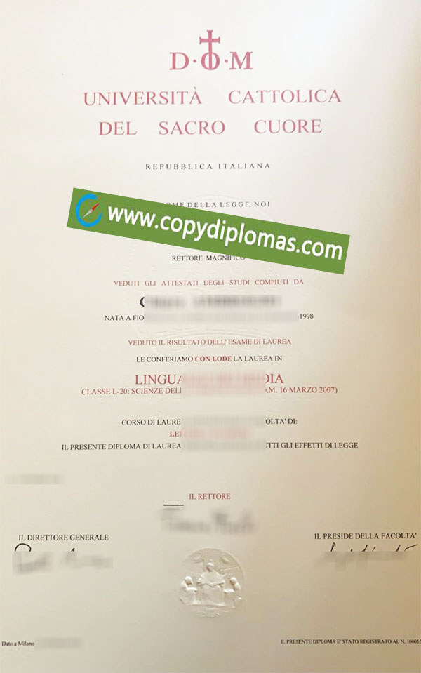 Università Cattolica del Sacro Cuore degree, UCSC diploma