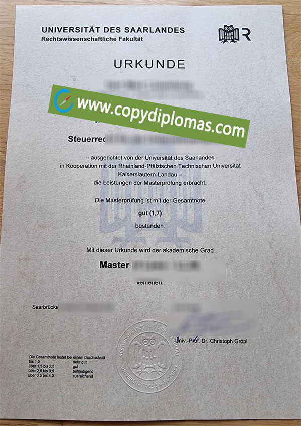 Saarland University diploma